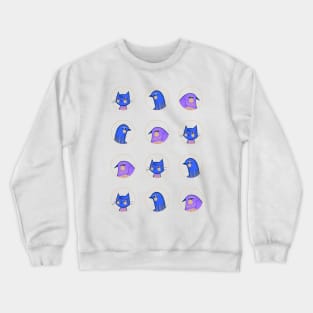 Two purple and blue male birds one blue lady cat, version 2 Crewneck Sweatshirt